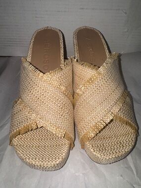 AEROSOLES Beige Woven Crossover Slip-On Mules